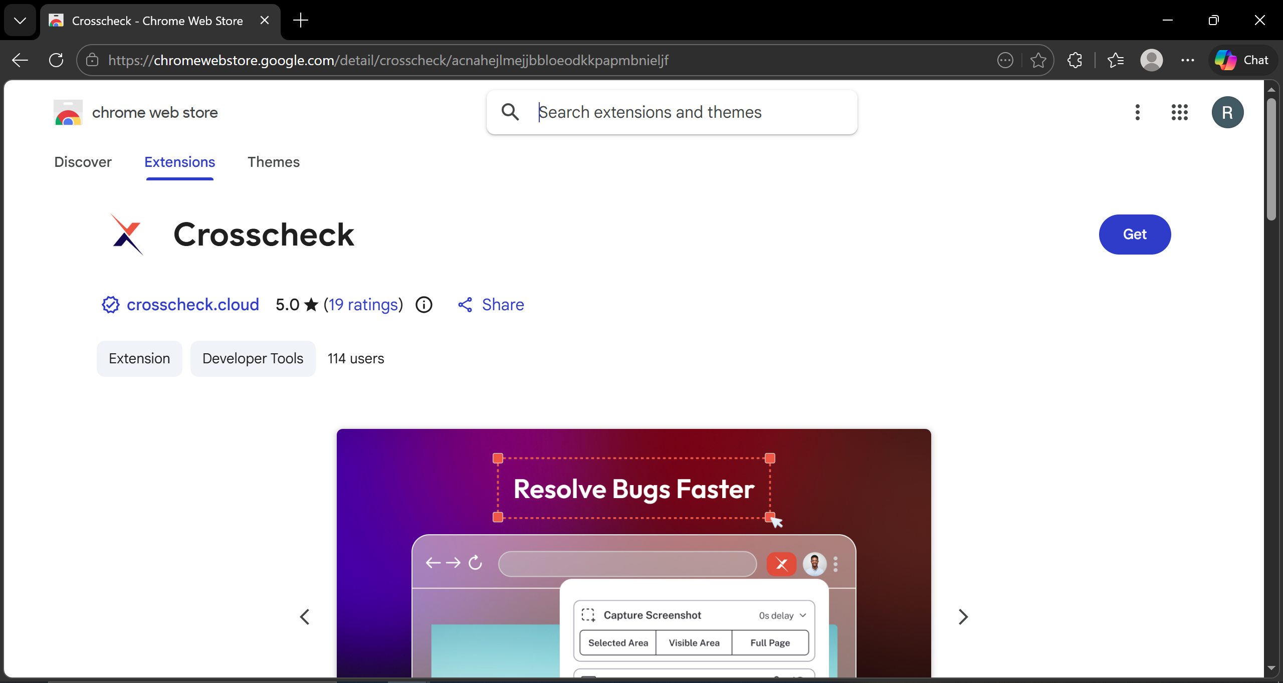 Crosscheck listing on the Chrome Web Store