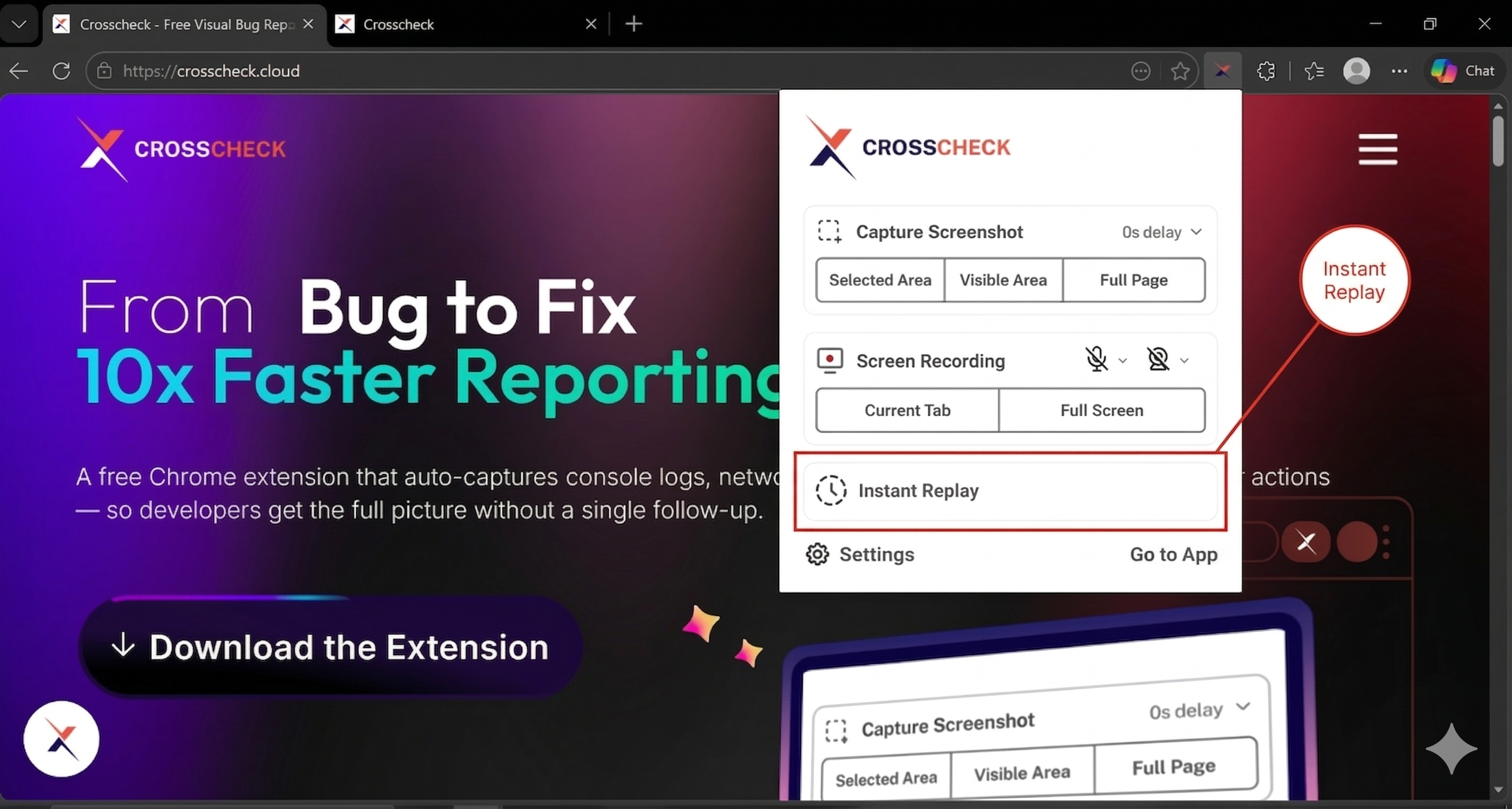 Instant Replay capture in the Crosscheck extension