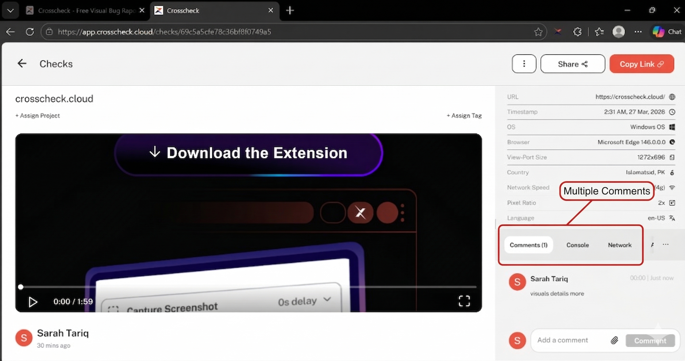 Multiple team members discussing a bug in the comment thread of a check