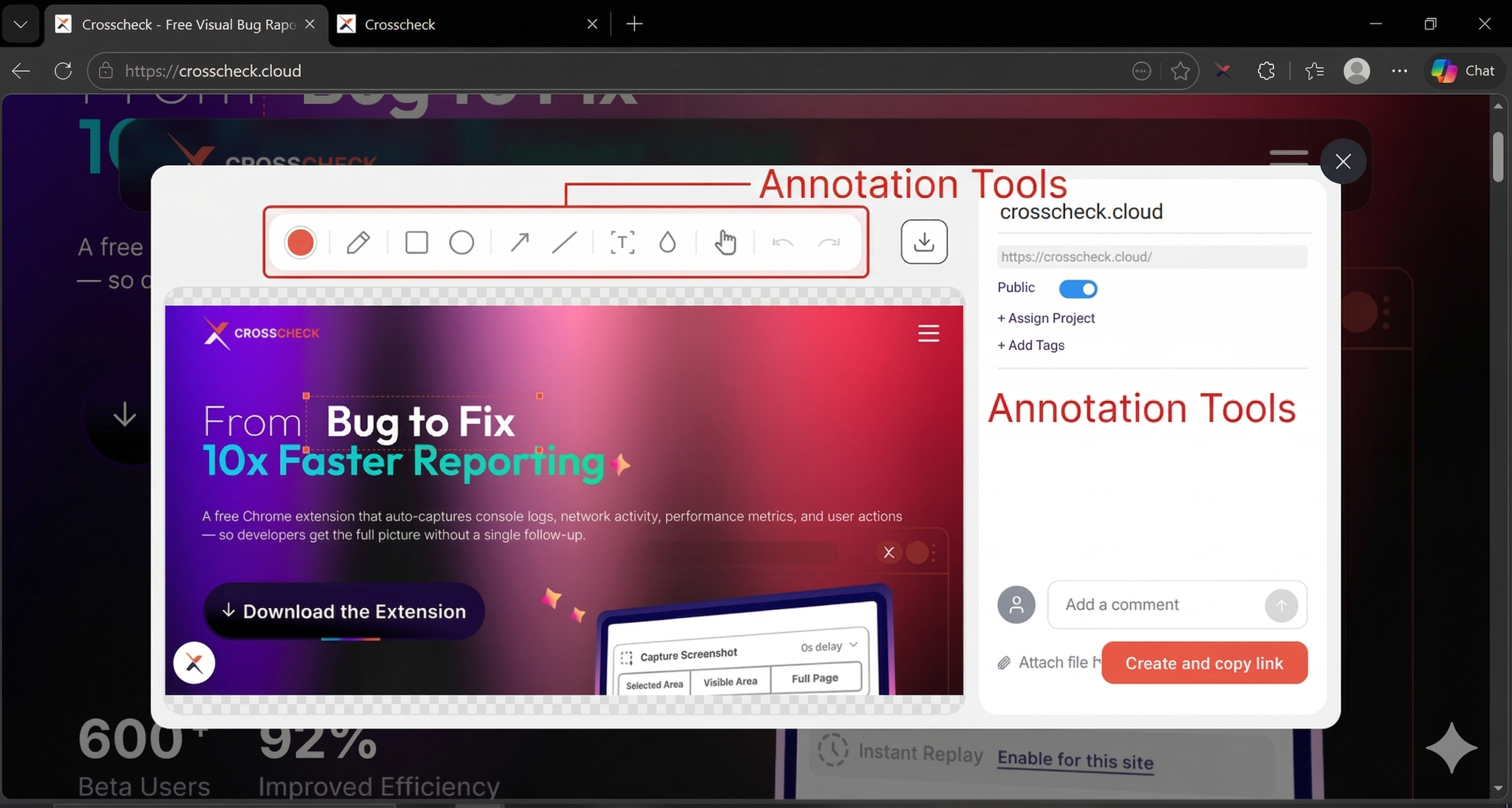 Screenshot annotation editor with drawing tools